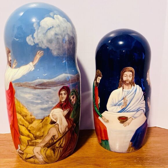 Matryoshka Nesting Dolls Life of Jesus Christ Nativity 10 Pcs Russian Signed VTG - Picture 7 of 14